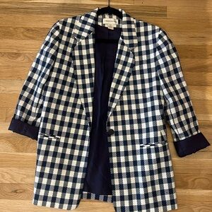 Blue and White vintage oversized Blazer with Gingham Pattern